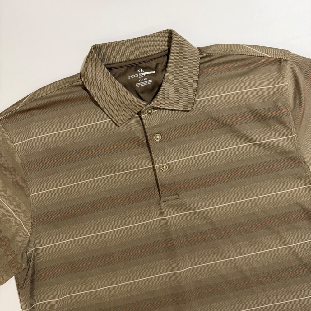 Grand Slam Golf Mens Polo Shirt XL XG Striped Short Sleeve Performance Brown